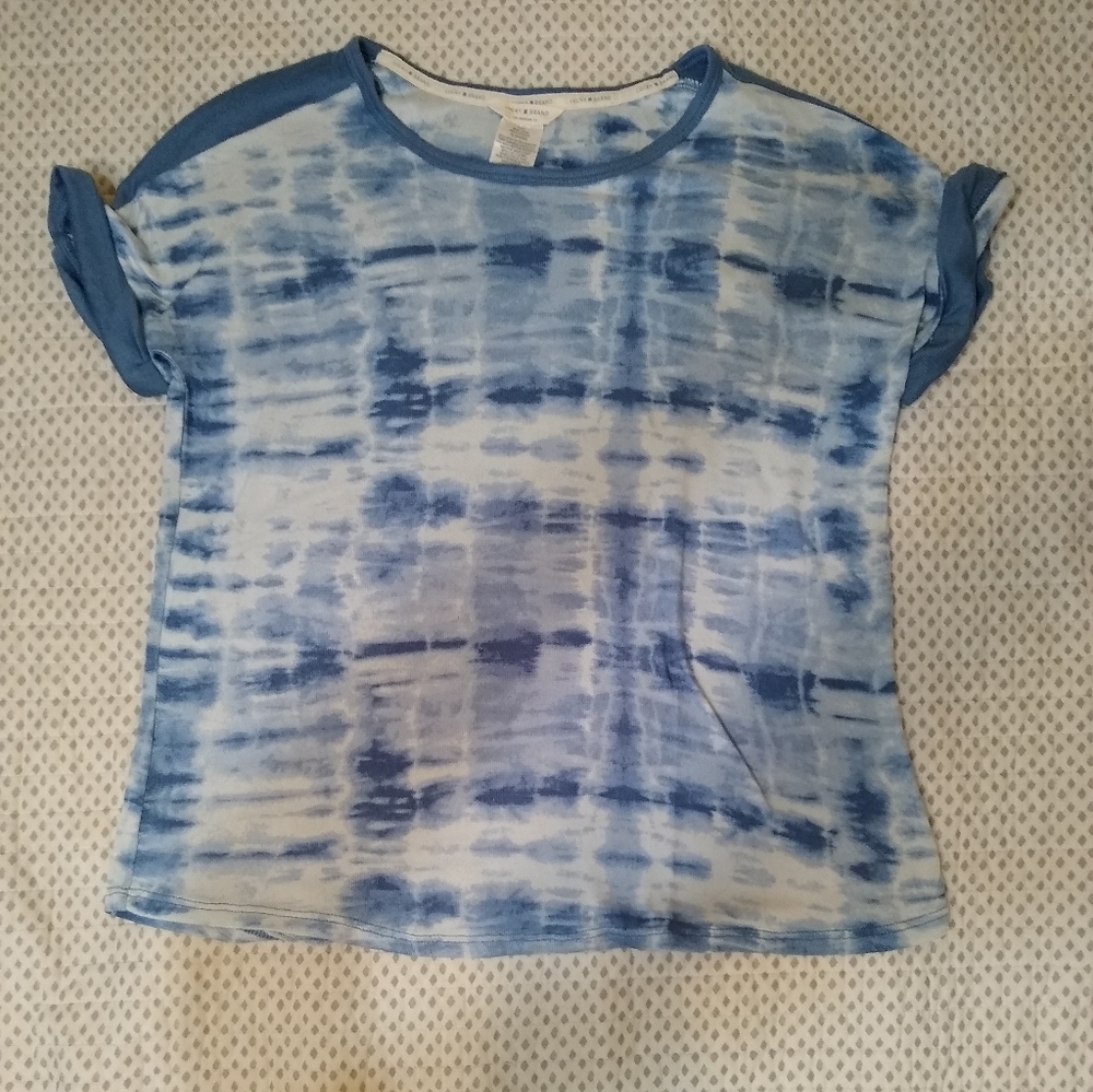 Lucky Brand Tie Dye Blue White Short Sleeve Jersey Knit Top Small